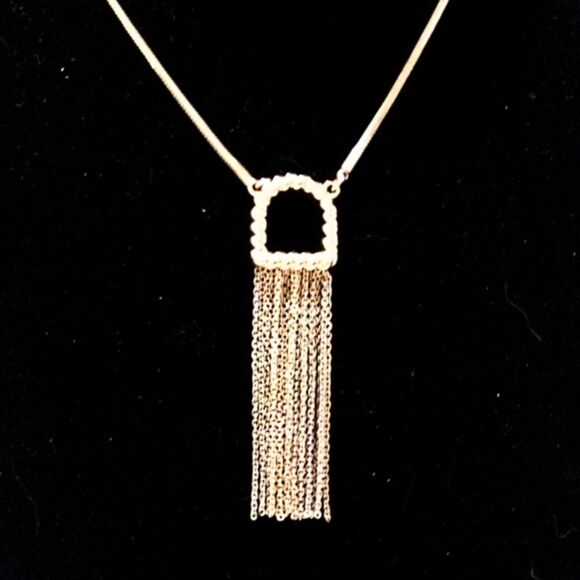 Express Signed Gold Tone Fringed Pendant Necklace - Picture 3 of 6